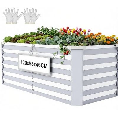 YITAHOME Aiuola rialzata per giardino, 120 x 58 x 46 cm, in lamiera di acciaio zincato, per esterni, con bordo di sicurezza, per giardino, con asta di supporto e guanti, per verdure, fiori, frutta YITAHOME Aiuola rialzata per giardino, 120 x 58 x 46 cm, in lamiera di acciaio zincato, per esterni, con bordo di sicurezza, per giardino, con asta di supporto e guanti, per verdure, fiori, frutta