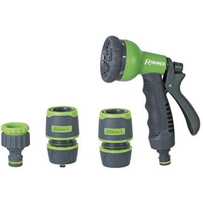 Ribimex Kit Irrigazione Giardino con Pistola Multigetto, Raccordo Libero, Racccordo Acquastop, Presa Rubinetto da 3/4" e Riduzione da 1/2", Ideale per Annaffiatura e Pulizia Ribimex Kit Irrigazione Giardino con Pistola Multigetto, Raccordo Libero, Racccordo Acquastop, Presa Rubinetto da 3/4" e Riduzione da 1/2", Ideale per Annaffiatura e Pulizia