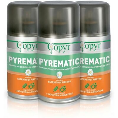 COPYR Pyrematic Insetticida Spray con Estratto di Piretro, 3 Pezzi Naturale, Per Erogatore Automatico, Uso Professionale e Domestico COPYR Pyrematic Insetticida Spray con Estratto di Piretro, 3 Pezzi Naturale, Per Erogatore Automatico, Uso Professionale e Domestico