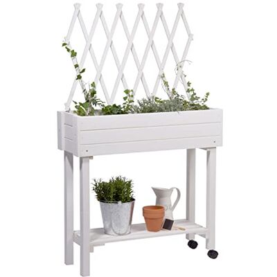 dobar Aiuola rialzata arrotolabile con traliccio Fioriera su ruote aiuola in legno massiccio aiuola sottile per giardino/terrazze/balcone 79 x 28,5 x 130 cm bianco dobar Aiuola rialzata arrotolabile con traliccio Fioriera su ruote aiuola in legno massiccio aiuola sottile per giardino/terrazze/balcone 79 x 28,5 x 130 cm bianco