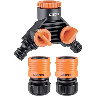 Claber Kit Presa rubinetto 2 vie 8599 con 2 raccordi portagomma 1/2 8606, nero e arancio Claber Kit Presa rubinetto 2 vie 8599 con 2 raccordi portagomma 1/2 8606, nero e arancio