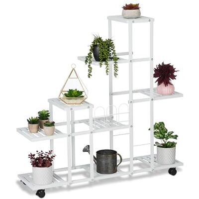 Relaxdays Scaffale Portapiante con Rotelle, 91,5 x 93 x 26 cm, a 9 Ripiani, in Acciaio, Portafiori e Portavasi, Bianco Relaxdays Scaffale Portapiante con Rotelle, 91,5 x 93 x 26 cm, a 9 Ripiani, in Acciaio, Portafiori e Portavasi, Bianco