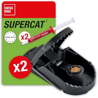 SWISSINNO Trappola per Ratti SuperCat – Tagliola a scatto robusta e riutilizzabile con esca arachidi – Extra forte interno esterno – Igienica pronta all’uso 2 Trappole + 2 Siringhe di Esche SWISSINNO Trappola per Ratti SuperCat – Tagliola a scatto robusta e riutilizzabile con esca arachidi – Extra forte interno esterno – Igienica pronta all’uso 2 Trappole + 2 Siringhe di Esche