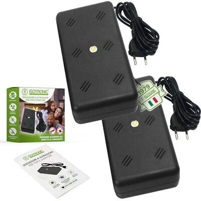 ISOTRONIC repellente martore luce LED lampeggiante ultrasuoni dissuasore soffitta garage casa protezione topi ratti anti-martora raggio 50m² 2 unità efficace interno difesa stop parassiti mobile ISOTRONIC repellente martore luce LED lampeggiante ultrasuoni dissuasore soffitta garage casa protezione topi ratti anti-martora raggio 50m² 2 unità efficace interno difesa stop parassiti mobile