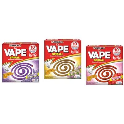 VAPE Spirali Profumate Assortite, Insetticida Protettivo Contro Zanzare Comuni e Tigre, Confezione da 3 VAPE Spirali Profumate Assortite, Insetticida Protettivo Contro Zanzare Comuni e Tigre, Confezione da 3