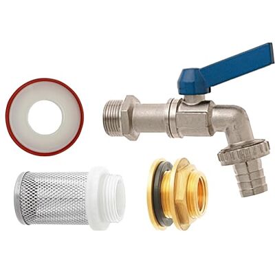 Geka Set di collegamento per serbatoio dell'acqua piovana (dimensioni 1/2", diametro foro 27-30 mm, NW 13 mm, valvola di scarico a sfera, attacco per serbatoio dell'acqua, irrigazione giardino Geka Set di collegamento per serbatoio dell'acqua piovana (dimensioni 1/2", diametro foro 27-30 mm, NW 13 mm, valvola di scarico a sfera, attacco per serbatoio dell'acqua, irrigazione giardino