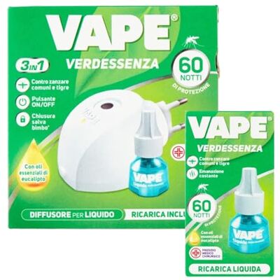 VAPE Zanzare Diffusore Elettrico Con Ricarica Liquida Nuova Versione (Verdessenza) VAPE Zanzare Diffusore Elettrico Con Ricarica Liquida Nuova Versione (Verdessenza)