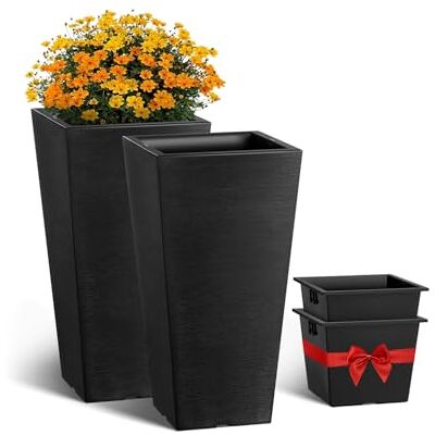 VEVOR Fioriere da Esterno Grandi Quadrate Nere, 300 x 300 x 570 mm, Confezione da 2, Design Moderno, Drenaggio Integrato VEVOR Fioriere da Esterno Grandi Quadrate Nere, 300 x 300 x 570 mm, Confezione da 2, Design Moderno, Drenaggio Integrato
