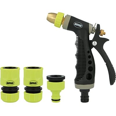 Amig Kit Irrigazione 4 Componenti 1 Pistola Irrigazione a Flusso Regolabile, 1 Adattatore con Riduttore e 2 Raccordi Rapidi da 1/2" E 3/4" Con Funzione di Stop Verde Pistacchio e Nero Amig Kit Irrigazione 4 Componenti 1 Pistola Irrigazione a Flusso Regolabile, 1 Adattatore con Riduttore e 2 Raccordi Rapidi da 1/2" E 3/4" Con Funzione di Stop Verde Pistacchio e Nero