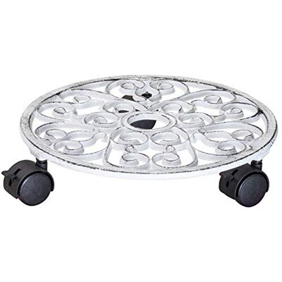 WAGNER Carrello per Piante Antik Ø 29 x 6,5 cm I Carrello per Fiori per Interni ed Esterni, Bianco I Portavaso in ghisa con 2 Freni I Portata 50 kg WAGNER Carrello per Piante Antik Ø 29 x 6,5 cm I Carrello per Fiori per Interni ed Esterni, Bianco I Portavaso in ghisa con 2 Freni I Portata 50 kg