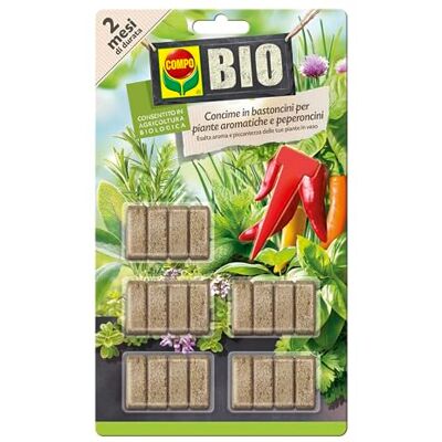 Compo BIO Concime in bastoncini per Aromatiche e peperoncini, Con pratico applicatore, 20 Bastoncini, Consentito in agricoltura biologica Compo BIO Concime in bastoncini per Aromatiche e peperoncini, Con pratico applicatore, 20 Bastoncini, Consentito in agricoltura biologica