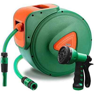BAKAJI Avvolgitubo da Giardino Tubo Acqua con Blocco Automatico Fissaggio a Parete Tubo in PVC Staffa a Muro Orientabile Ruotabile a 180° (30 Metri) BAKAJI Avvolgitubo da Giardino Tubo Acqua con Blocco Automatico Fissaggio a Parete Tubo in PVC Staffa a Muro Orientabile Ruotabile a 180° (30 Metri)
