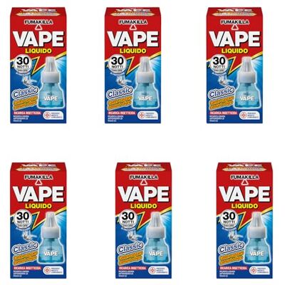 VAPE Zanzare Ricarica Liquida Classic 30 Notti 15Ml (6 unità) VAPE Zanzare Ricarica Liquida Classic 30 Notti 15Ml (6 unità)