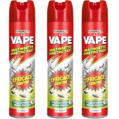 VAPE Multinsetto Piretro Fast Spray Insetticida, Tripla Azione, Attivo Vegetale, 400 ml, per Ambienti Domestici (3) VAPE Multinsetto Piretro Fast Spray Insetticida, Tripla Azione, Attivo Vegetale, 400 ml, per Ambienti Domestici (3)