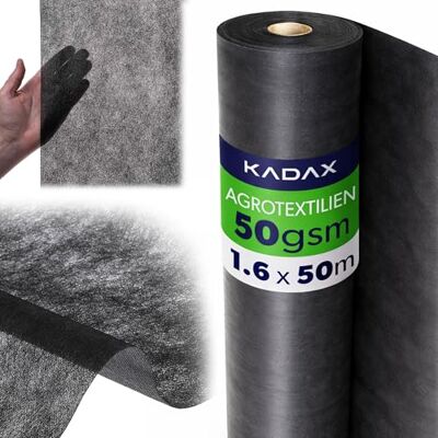 KADAX Telo pacciamatura Anti Erbacce 1,6 x 50 m 50 g/m² Nero per aiuole e orto Permeabile all’Acqua per irrigazione Senza ristagni KADAX Telo pacciamatura Anti Erbacce 1,6 x 50 m 50 g/m² Nero per aiuole e orto Permeabile all’Acqua per irrigazione Senza ristagni