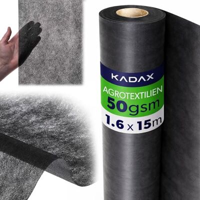 KADAX Telo pacciamatura Anti Erbacce 1,6 x 15 m 50 g/m² Nero in Polipropilene per aiuole e orto Permeabile all’Acqua per irrigazione Senza ristagni KADAX Telo pacciamatura Anti Erbacce 1,6 x 15 m 50 g/m² Nero in Polipropilene per aiuole e orto Permeabile all’Acqua per irrigazione Senza ristagni