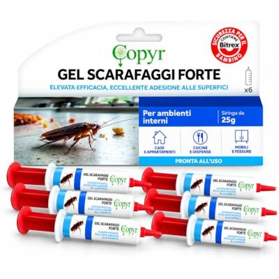 COPYR Gel Scarafaggi Forte Antiscarafaggi e Blatte 25g x 6 Pz Pronto all'Uso da Applicare in Gocce, per Ambienti Interni COPYR Gel Scarafaggi Forte Antiscarafaggi e Blatte 25g x 6 Pz Pronto all'Uso da Applicare in Gocce, per Ambienti Interni