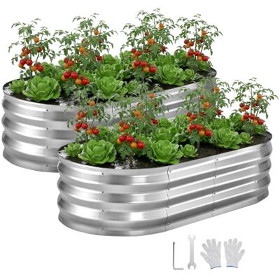 VEVOR Fioriera Rialzata Zincata 2 Pezzi 1200 x 600 x 300 mm Set di Fioriere Ovali in Metallo per Esterno, Aiuola Rialzata Senza Fondo in Metallo per Coltivazione Fiori Verdure Orto Giardino VEVOR Fioriera Rialzata Zincata 2 Pezzi 1200 x 600 x 300 mm Set di Fioriere Ovali in Metallo per Esterno, Aiuola Rialzata Senza Fondo in Metallo per Coltivazione Fiori Verdure Orto Giardino