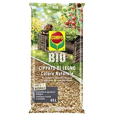 Compo Cippato di Legno, Colore Naturale, Per la Pacciamatura e la Decorazione, Consentito in Agricoltura Biologica, Sacco 45 L Compo Cippato di Legno, Colore Naturale, Per la Pacciamatura e la Decorazione, Consentito in Agricoltura Biologica, Sacco 45 L