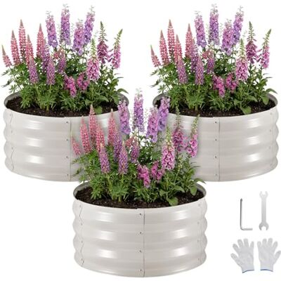 VEVOR Fioriera Rialzata Zincata 3 pezzi 600x600x300 mm Set di Fioriere Rotonde in Metallo per Esterno, Aiuola Rialzata Senza Fondo in Metallo per Coltivazione Fiori Verdure Orto Colore Beige VEVOR Fioriera Rialzata Zincata 3 pezzi 600x600x300 mm Set di Fioriere Rotonde in Metallo per Esterno, Aiuola Rialzata Senza Fondo in Metallo per Coltivazione Fiori Verdure Orto Colore Beige