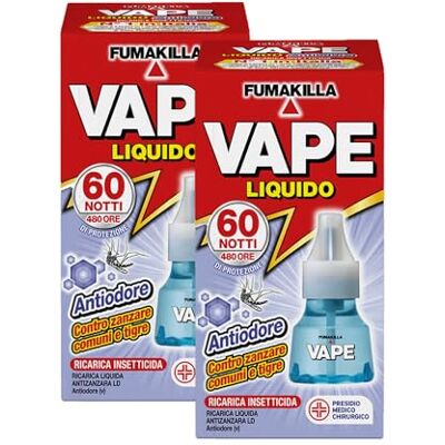 VAPE Zanzare Ricarica Liquida 60 Notti Antiodore 30 Ml (2 unità) VAPE Zanzare Ricarica Liquida 60 Notti Antiodore 30 Ml (2 unità)