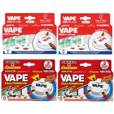 VAPE Esche Insetticida Formiche + Scarafaggi – Trappole per Interno ed Esterno – Controllo Infestazioni in Casa e Spazi Aperti (2 Esca formiche + 2 Esca scarfaggi) VAPE Esche Insetticida Formiche + Scarafaggi – Trappole per Interno ed Esterno – Controllo Infestazioni in Casa e Spazi Aperti (2 Esca formiche + 2 Esca scarfaggi)