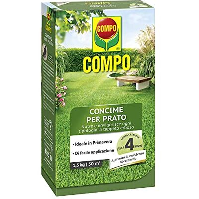 Compo Concime per Prato, Concime Granulare, Per un manto erboso sano e rigoglioso, Nutrimento fino a 4 mesi, 1.5 kg Compo Concime per Prato, Concime Granulare, Per un manto erboso sano e rigoglioso, Nutrimento fino a 4 mesi, 1.5 kg