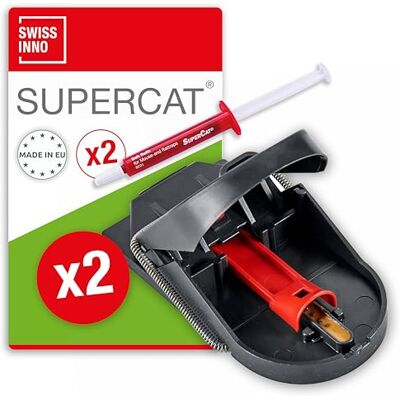 SWISSINNO Trappola per Topi PRO SuperCat – 2 trappole a scatto con esca al burro di arachidi – Sistema Easy Catch senza falsi scatti – Riutilizzabili igieniche affidabili – Include 2 siringhe di esca SWISSINNO Trappola per Topi PRO SuperCat – 2 trappole a scatto con esca al burro di arachidi – Sistema Easy Catch senza falsi scatti – Riutilizzabili igieniche affidabili – Include 2 siringhe di esca
