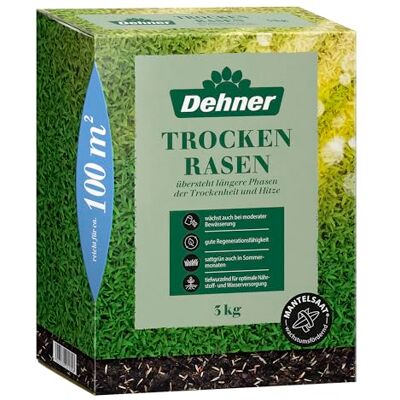 Dehner Semi di erba secca, semi di alta qualità per prati durevoli/resistenti alla siccità, germinazione veloce/facile da pulire, ideali per i caldi mesi estivi, 3 kg per circa 100 m² Dehner Semi di erba secca, semi di alta qualità per prati durevoli/resistenti alla siccità, germinazione veloce/facile da pulire, ideali per i caldi mesi estivi, 3 kg per circa 100 m²