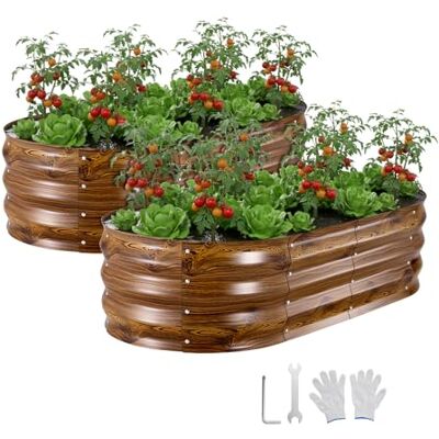 VEVOR Fioriera Rialzata Zincata 2 pezzi 1200x600x300 mm Set di Fioriere Ovali in Metallo per Esterno, Aiuola Rialzata Senza Fondo in Metallo per Coltivazione Fiori Verdure Orto Colore Legno VEVOR Fioriera Rialzata Zincata 2 pezzi 1200x600x300 mm Set di Fioriere Ovali in Metallo per Esterno, Aiuola Rialzata Senza Fondo in Metallo per Coltivazione Fiori Verdure Orto Colore Legno