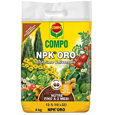 GESAL Compo NPK ORO, Concime Universale, Per Piante Orticole, Frutticole e Ornamentali, In Vaso e Piena Terra, Nutre Fino a 3 Mesi, 4 kg GESAL Compo NPK ORO, Concime Universale, Per Piante Orticole, Frutticole e Ornamentali, In Vaso e Piena Terra, Nutre Fino a 3 Mesi, 4 kg
