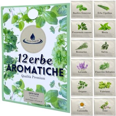 acquaverde Kit 12 Erbe Aromatiche Officinali, Semi di: Basilico, Erba Cipollina, Prezzemolo, Menta, Rosmarino, Salvia, Lavanda, Finocchio, Origano, Valeriana, Camomilla, Timo Orto Facile acquaverde Kit 12 Erbe Aromatiche Officinali, Semi di: Basilico, Erba Cipollina, Prezzemolo, Menta, Rosmarino, Salvia, Lavanda, Finocchio, Origano, Valeriana, Camomilla, Timo Orto Facile