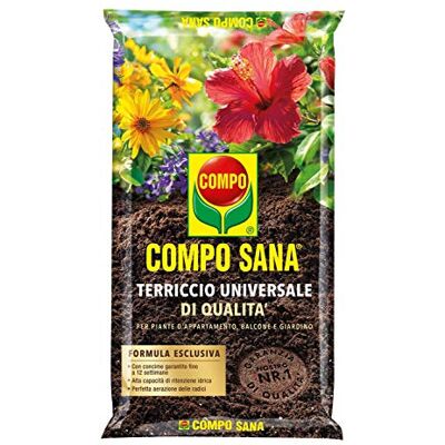 Compo SANA® Terriccio Universale di qualità, Per tutte le Piante, 5L Terriccio per piante da interno, giardino e orto: Con concime a pronto effetto e lenta cessione fino a 12 settimane Compo SANA® Terriccio Universale di qualità, Per tutte le Piante, 5L Terriccio per piante da interno, giardino e orto: Con concime a pronto effetto e lenta cessione fino a 12 settimane