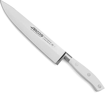 Arcos Serie Riviera Blanc, Coltello da Chef Coltello da Cucina, Acciaio Inossidabile Forgiato NITRUM 200 mm, Manico Polioxymetilene (POM), Colore Bianco