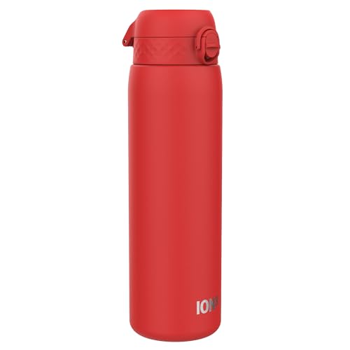 Ion8 Borraccia Acciaio Inox 1 Litro, a Prova di Perdite, Facile da Aprire, Serratura Sicura, Lavabile in Lavastoviglie, Maniglia per il Trasporto, Durevole e Resistente ai Graffi, Rosso