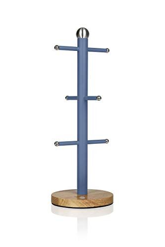 Swan Nordic Porta, Supporto per 6 Tazze da caffè, Acciaio al Carbonio e Base in bambù, Stabile, Resistente, Design Moderno, Blu, Taglia unica
