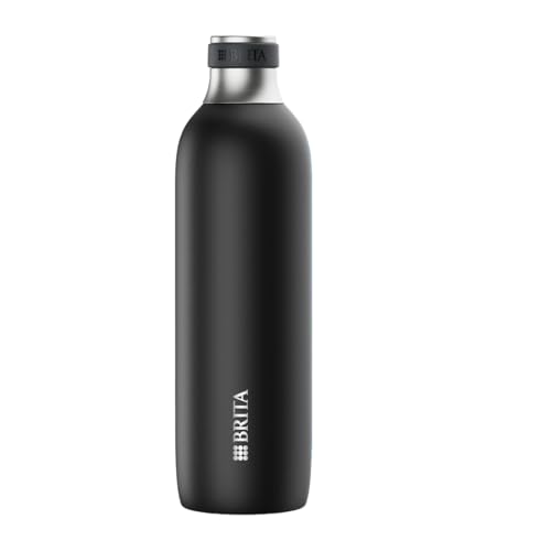 Brita Borraccia in acciaio inox nero per gasatore d'acqua SodaTRIO [0,65 l] – Bottiglia termica in acciaio inox a doppia parete con elegante anello in silicone sul tappo per una manipolazione