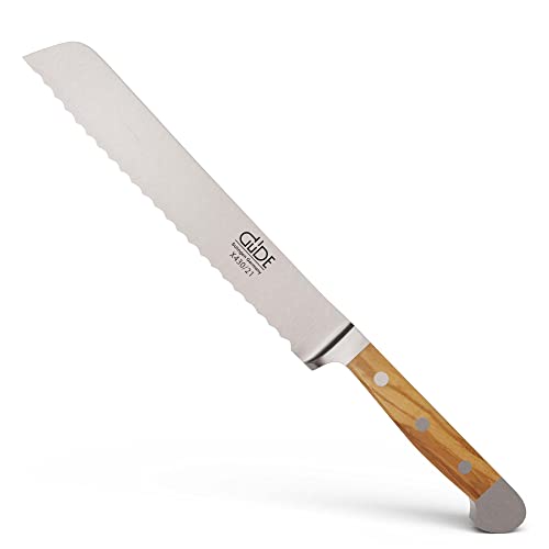 Güde Solingen-Coltello da Pane forgiato, 21 cm, Legno d'ulivo, Alpha-Olive-Doppio Collarino, Fatto a Mano in Germania, Acciaio Inossidabile