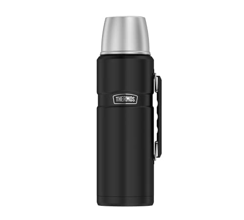 Thermos King in acciaio inox, nero 1,2 l,  con bicchiere  lavabile in lavastoviglie,  mantiene caldo 24 ore freddo per 24 ore, senza BPA