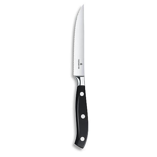 Victorinox , coltello da bistecca Grand Maître con lama seghettata da 12 cm, in confezione regalo, nero