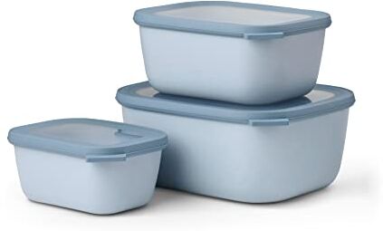 Mepal Set da 3 Contenitori Cirqula Rettangolare Contenitori per Alimenti con Coperchio Adatti come Contenitori Ermetici per Frigo, Congelatore, Microonde 750, 1500 & 3000 ml Nordic Blue