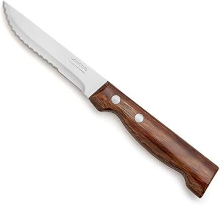 Arcos Coltelleria da Tavola, Coltello bistecca Coltello Tavola, Lama Acciaio Inossidabile NITRUM 110 mm, Manico Legno Compresso, Colore Marrone