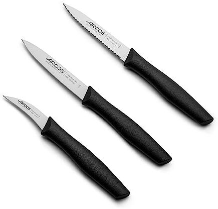 Arcos Serie Nova, Set Coltello Sbucciare, Lama Acciaio Inossidabile NITRUM, Manico Polipropilene, Colore Nero