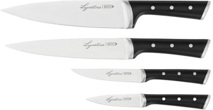 Lagostina Iceforce, Set Coltelli da Cucina, 4 Coltelli in Accaio Inox con Lama Raffreddata, Confezione con Coltello Chef 20 cm, Per affettare 20 cm, Spelucchino 9 cm e Multiuso 11 cm