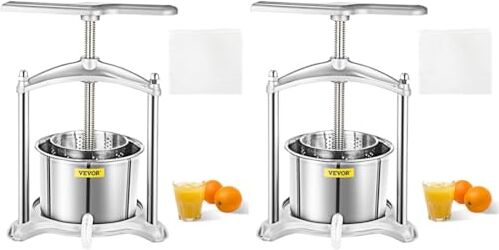 VEVOR Torchio per Spremuta Uva Olive Succhi Premitutto Manuale 3L, Torchietto per Succhi di Frutta Vino Cera Miele Acciaio Inox 3L Manuale, Pressatutto in Acciaio Inox Manuale per Bevande, Argento