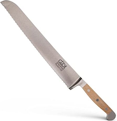 Güde Brotmesser Franz, geschmiedet, Doppelkropf, Griff: Platanenholz, Solingen-Coltello da Pane forgiato, 32 cm, sicomoro, Alpha Doppio Collarino, Fatto a Mano in Germania Unisex, Legno di platano