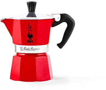 Bialetti Caffettiera Moka Express Color, 1 Tazza, Manico anti scottatura, Non adatta a induzione, 1 Tazza (60 ml), Alluminio, Rosso