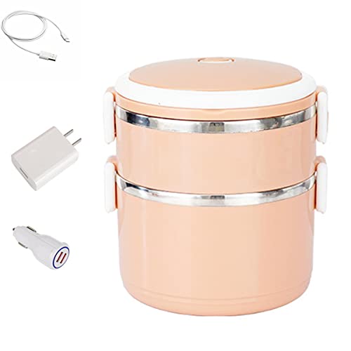 LKJHSDFG Lunch Box Riscaldante Elettrico, Usb Lunch Box Elettrico a Doppio Strato Scaldavivande Portatile Per Auto E Camion Contenitore Per Alimenti Rimovibile in Acciaio Inossidabile,Pink