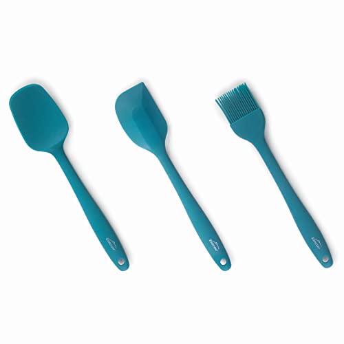 LACOR Set di 3 Utensili da Cucina Ocean, Cucchiaio Da Cucina, Spatola Da Cucina e Spazzola Da Cucina, Silicone, Anima in Metallo, Antiaderente, Lavabile in Lavastoviglie, Lunghezza 27,5 cm