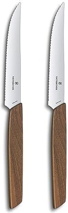 Victorinox Swiss Modern Coltello da bistecca in confezione regalo, 2 pezzi, 12 cm, in legno di noce